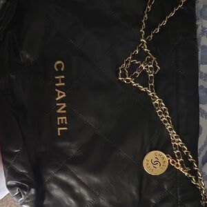 CHANEL Black Quilted Tote with Gold Chain